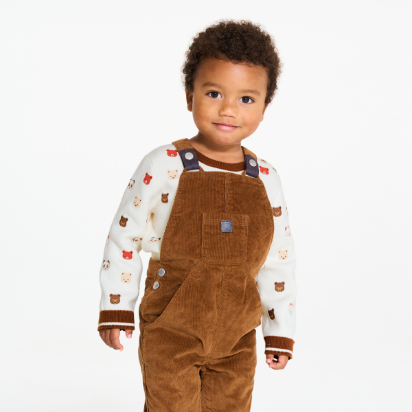 بلوفر سميك منسوج من الصوف الناعم، منمق برسوم حيوانات، باللون الأبيض للأولاد الصغار